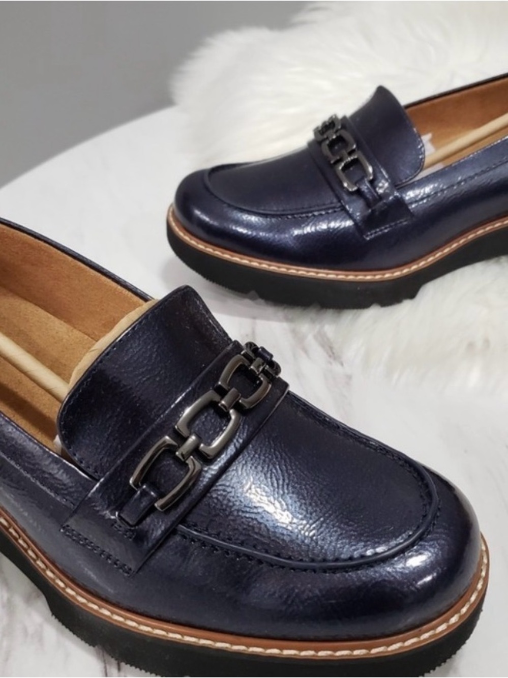 NEW NO BOX 9 WIDE Naturalizer Cabana Navy Blue Lug Sole Loafers Chunky Mary Jane